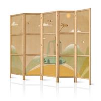 PARAVENT Japanischer 5-tlg 225x172 cm Giraffe Im Auto - Braun, Holz/Textil (225/172/3cm) - Muralo