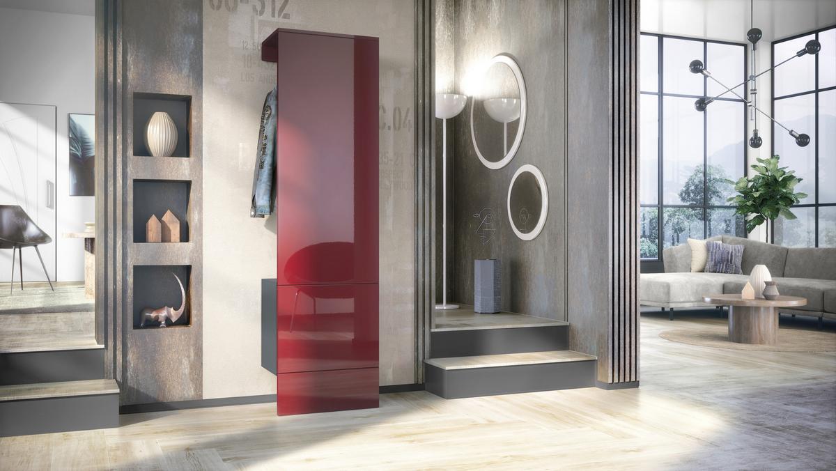 GARDEROBE Carlton Paneel in Bordeaux Hochglanz - Bordeaux, Holzwerkstoff (52/193/35cm) - Vladon