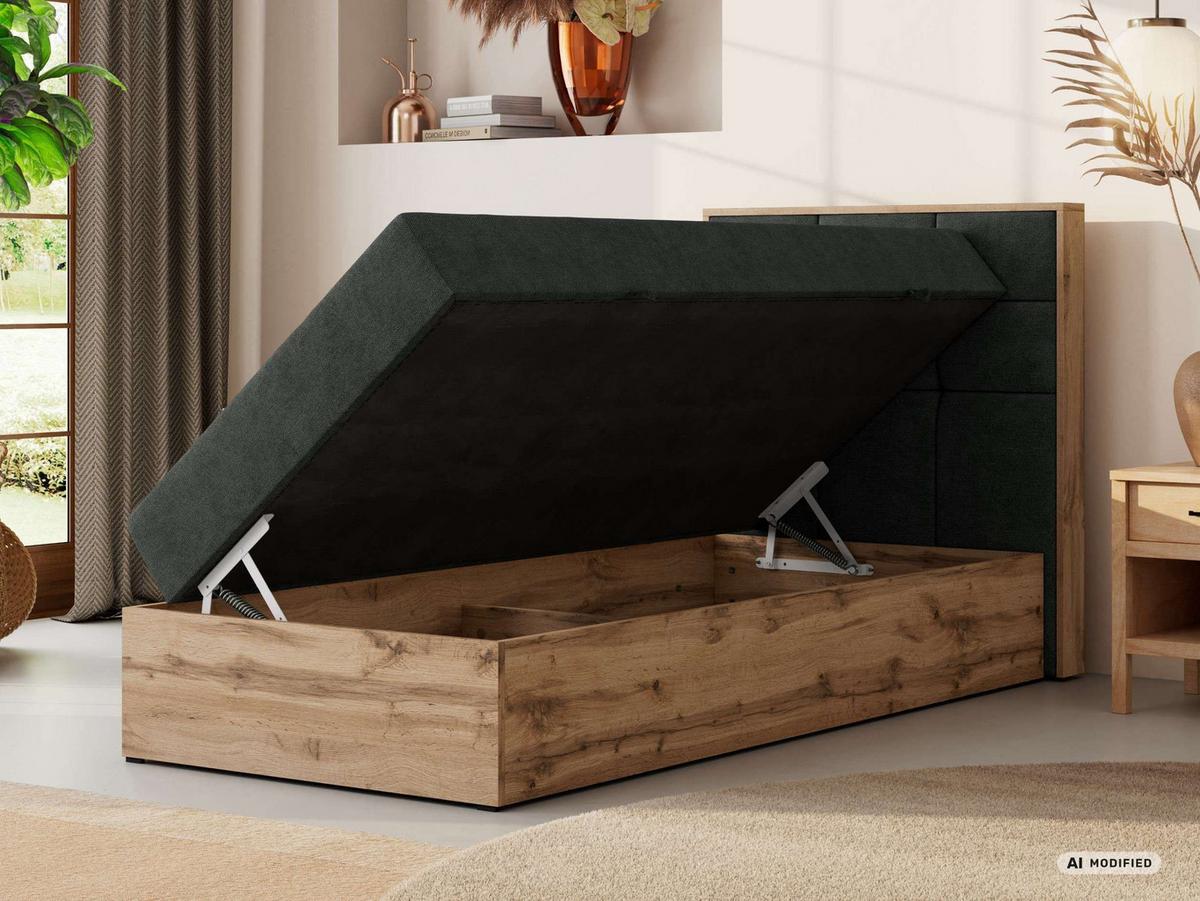 BOXBETT ALBERO 1 90/200 - Dunkelgrau Stukture - Topper Visco - H3 - Rechts - Dunkelgrau/Anthrazit, Kunststoff/Textil (90/200cm) - MKS