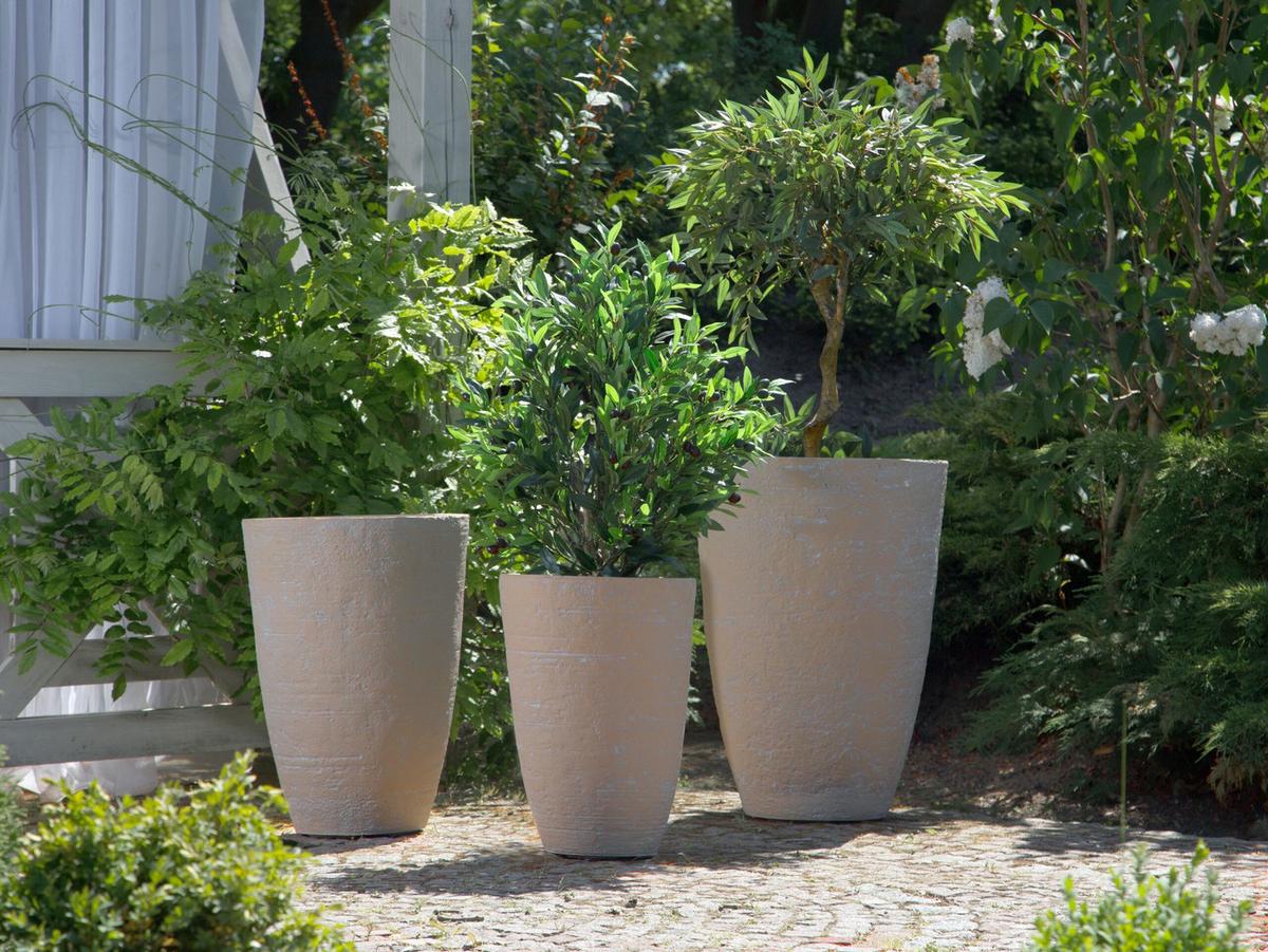 BLUMENTOPF sandbeige rund 43/43/60 cm Camia - Beige, Stein (60cm) - Beliani