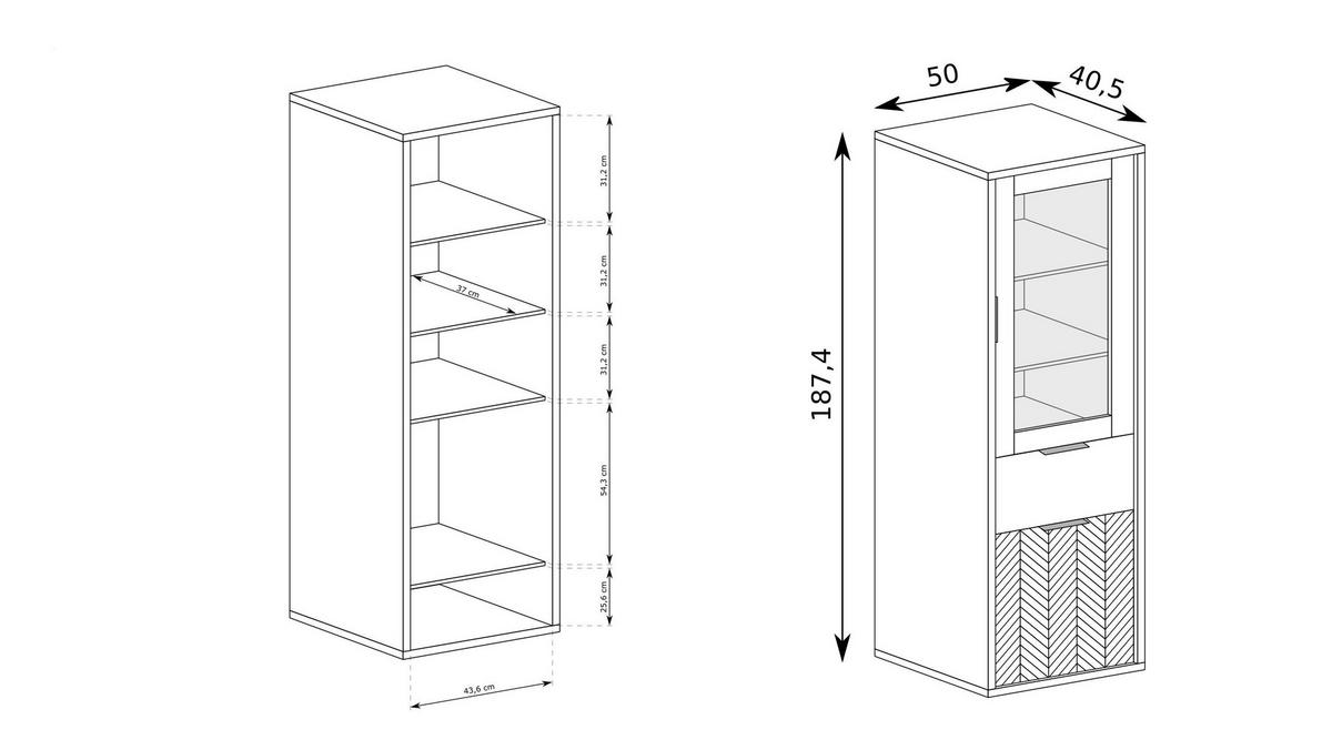 VITRINE CARINI 187,4 / 50 cm in Eichefarben - Eichefarben, Holzwerkstoff (50/187.4/60.6cm) - MASSENO