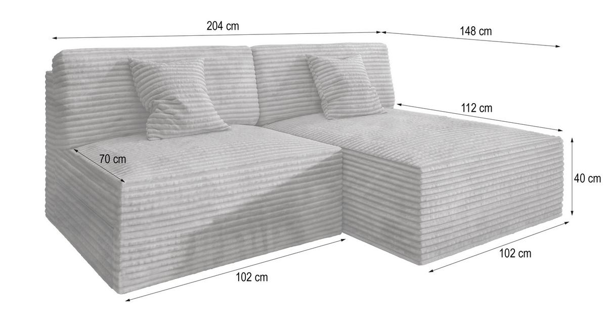 ECKSOFA FIORO Grün Kordstoff mit Schlaffunktion - Grün, Holz (204/148cm) - MASSENO