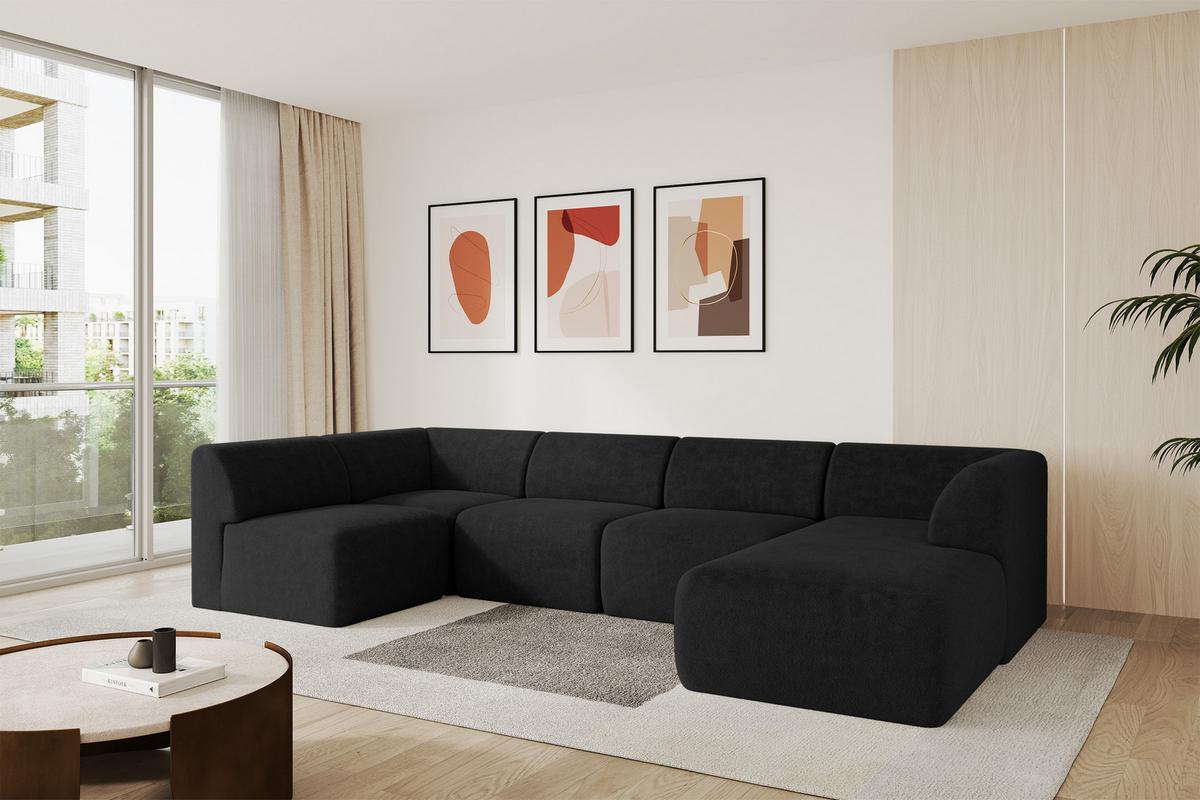 WOHNLANDSCHAFT Ottomane Rechts MOVO-L 345x180x78 cm Schwarz Tissu - Schwarz Hochglanz, Holzwerkstoff/Kunststoff (180/78/345cm) - ALTDECOR