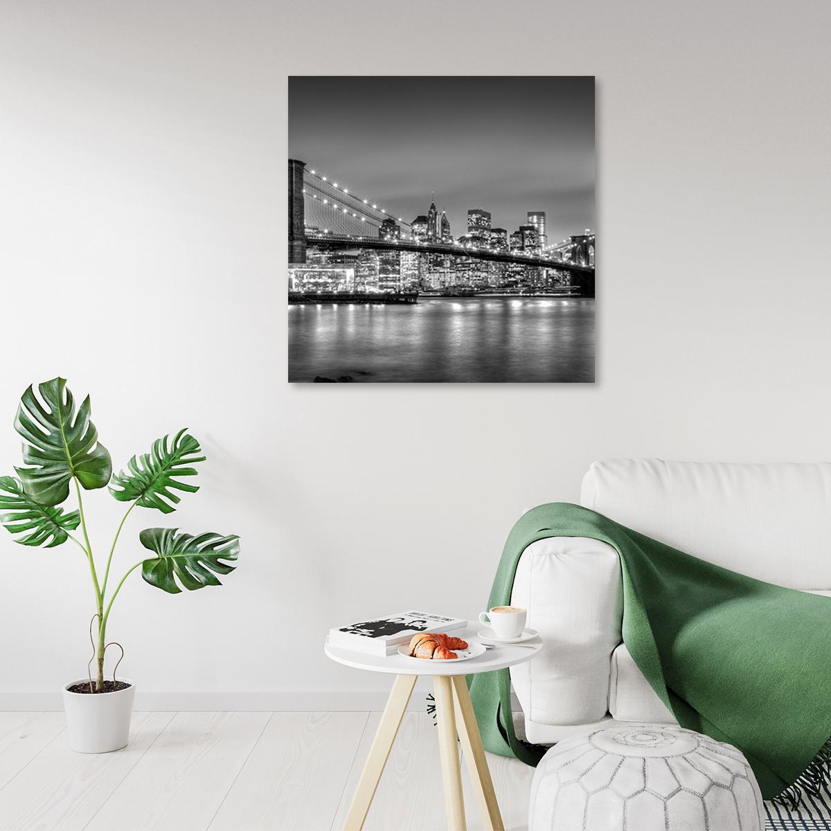 WANDBILD brookliński bridge in der nacht - Schwarz, Textil (40/40cm) - Feeby