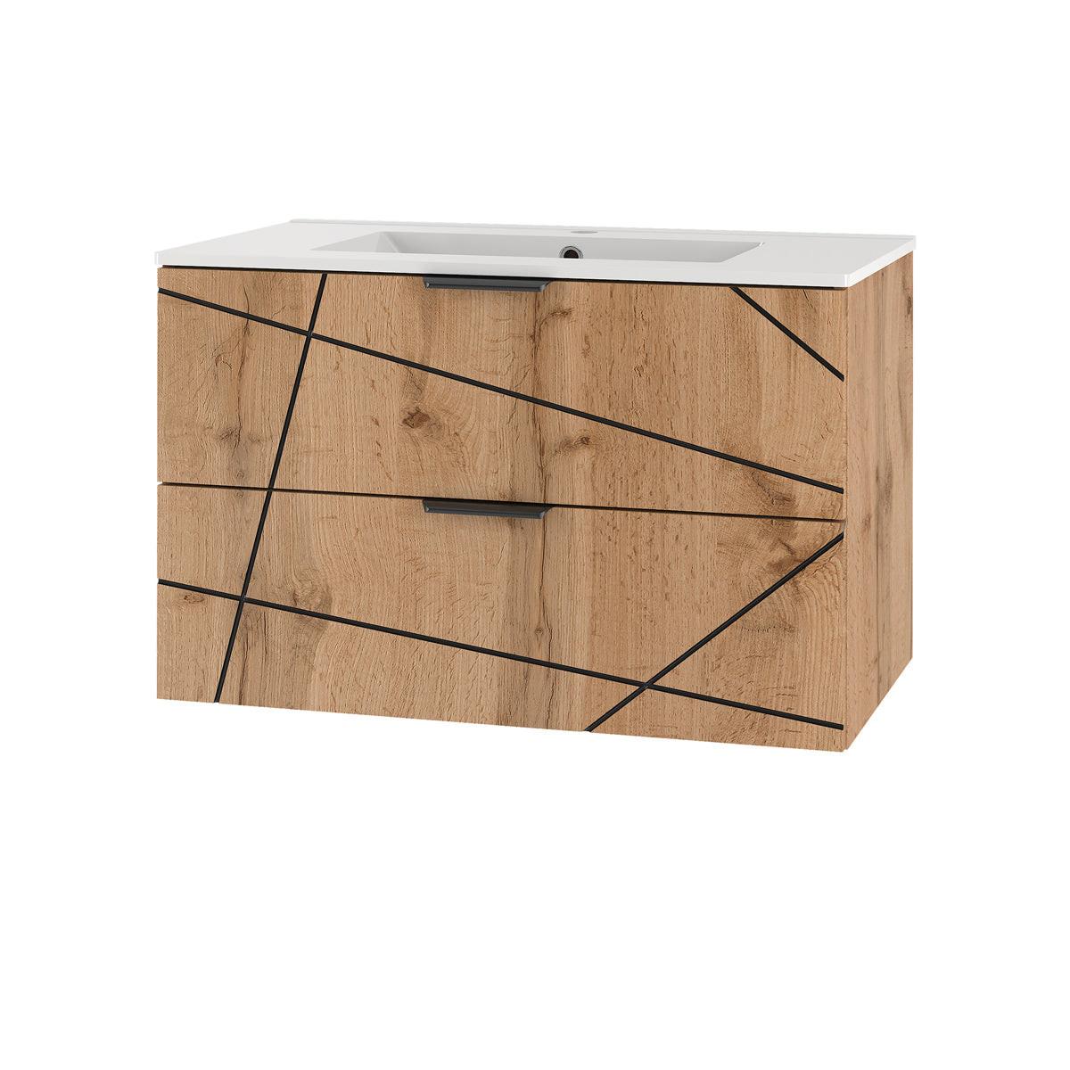 BADMÖBEL 80cm Teren 2er-Set Holz - Braun, Holzwerkstoff (80/50/45.8cm) - Petits-meubles