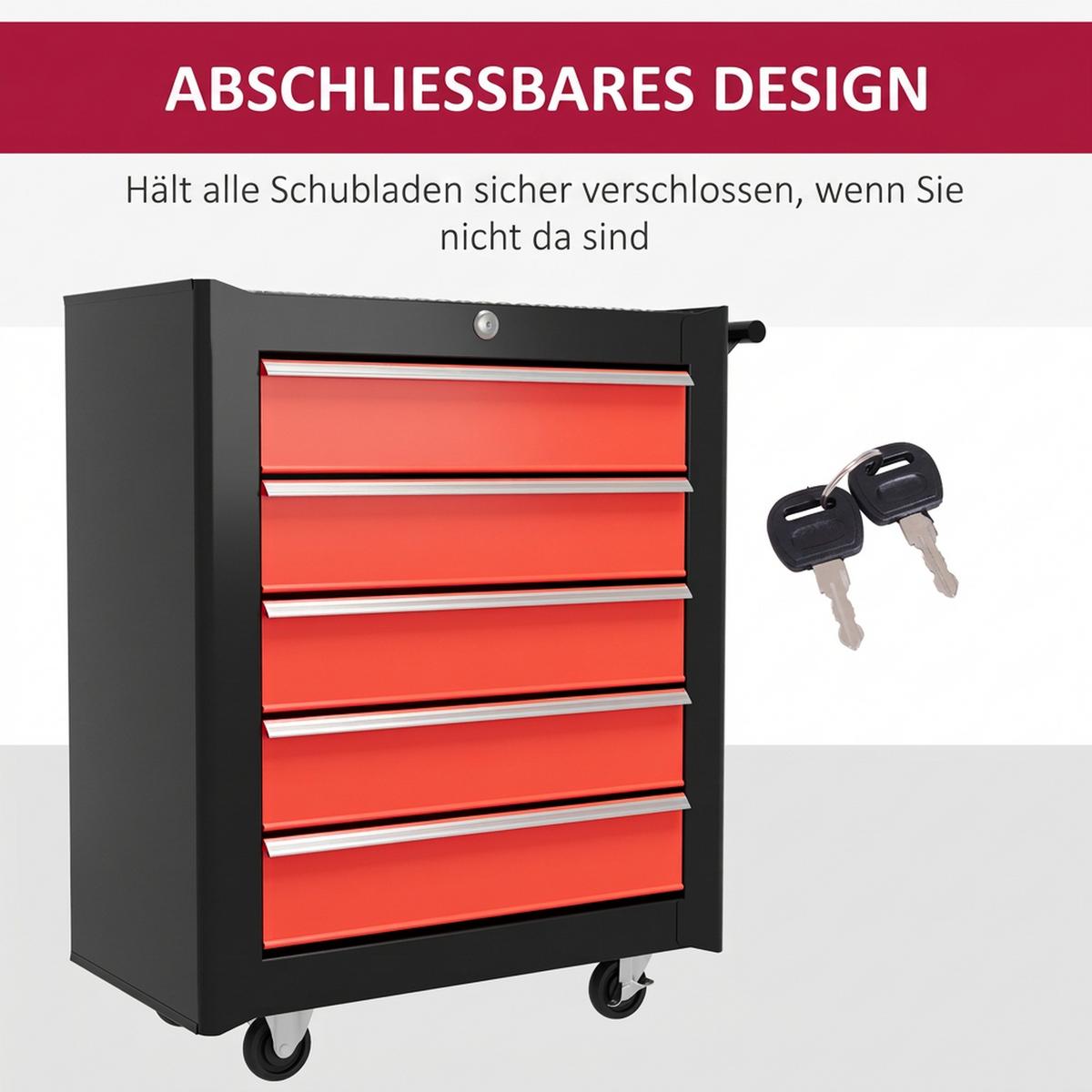 WERKSTATTWAGEN Stahl Schwarz+Rot - Multicolor, Metall (33/75/68cm) - HOMCOM