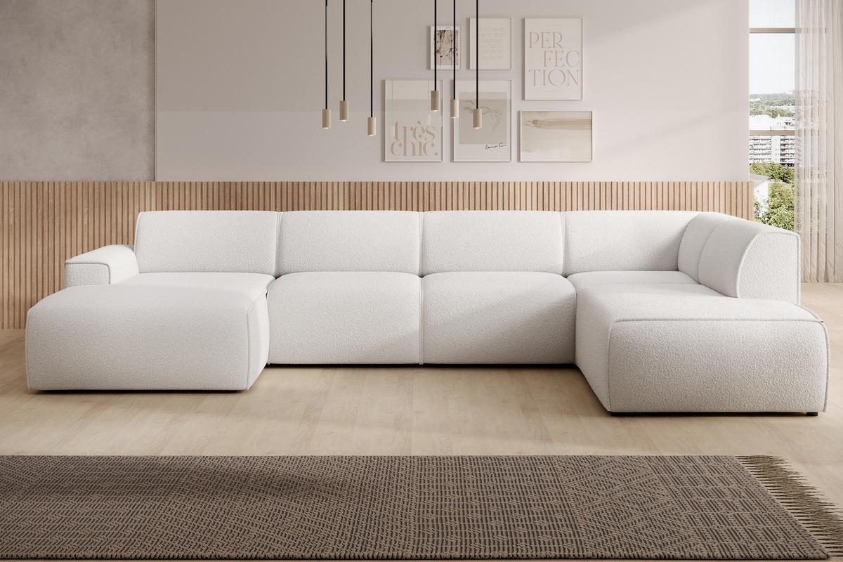 WOHNLANDSCHAFT Didim Weiß 378/220/78 cm – großes Sofa stilvoll & bequem R - Schwarz/Weiß, Kunststoff/Textil (378/78/220cm) - AX Living