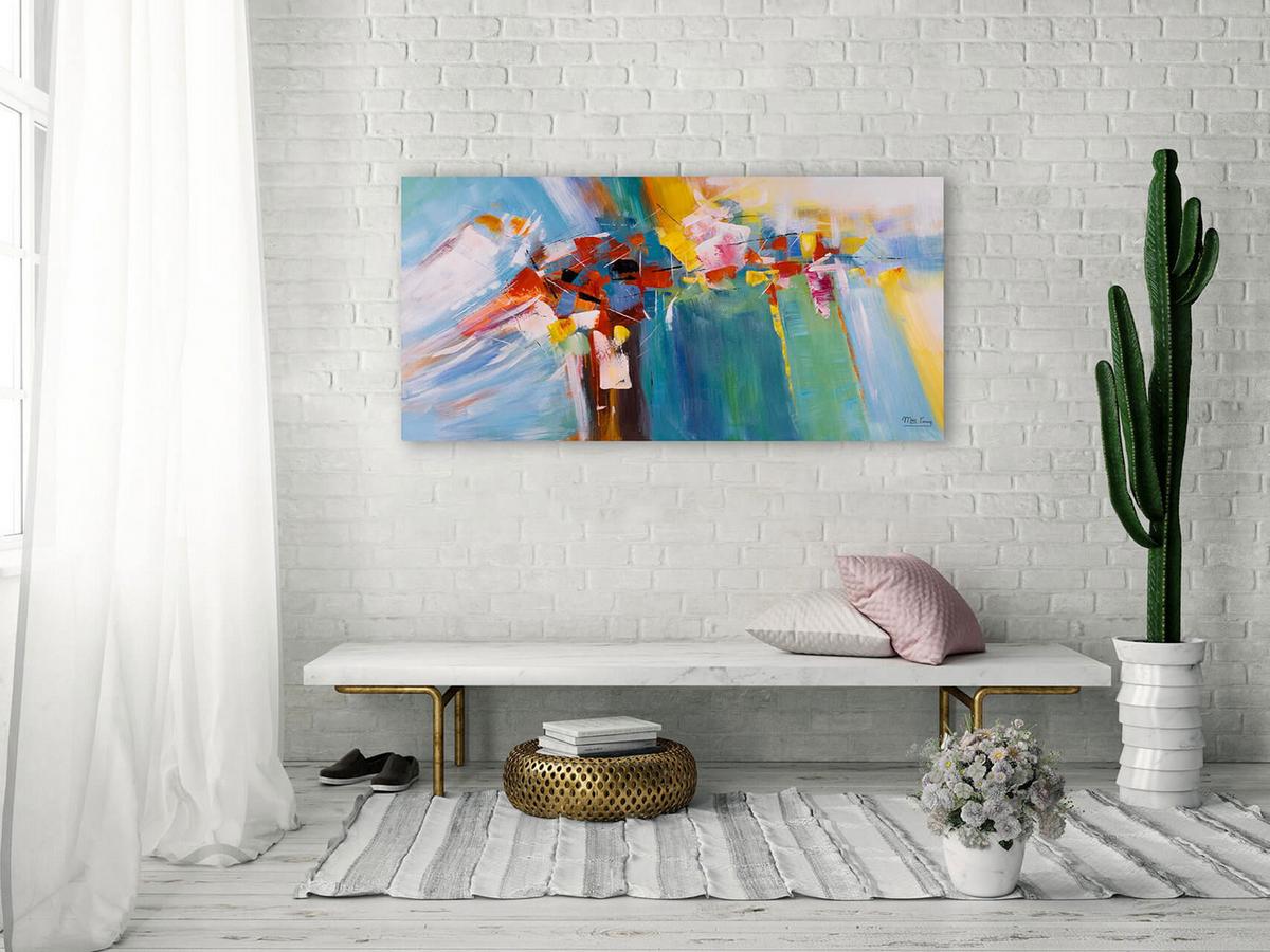 ACRYLBILD HANDGEMALT 120/60 cm - Blau/Multicolor, Holz/Textil (120/60cm) - KUNSTLOFT