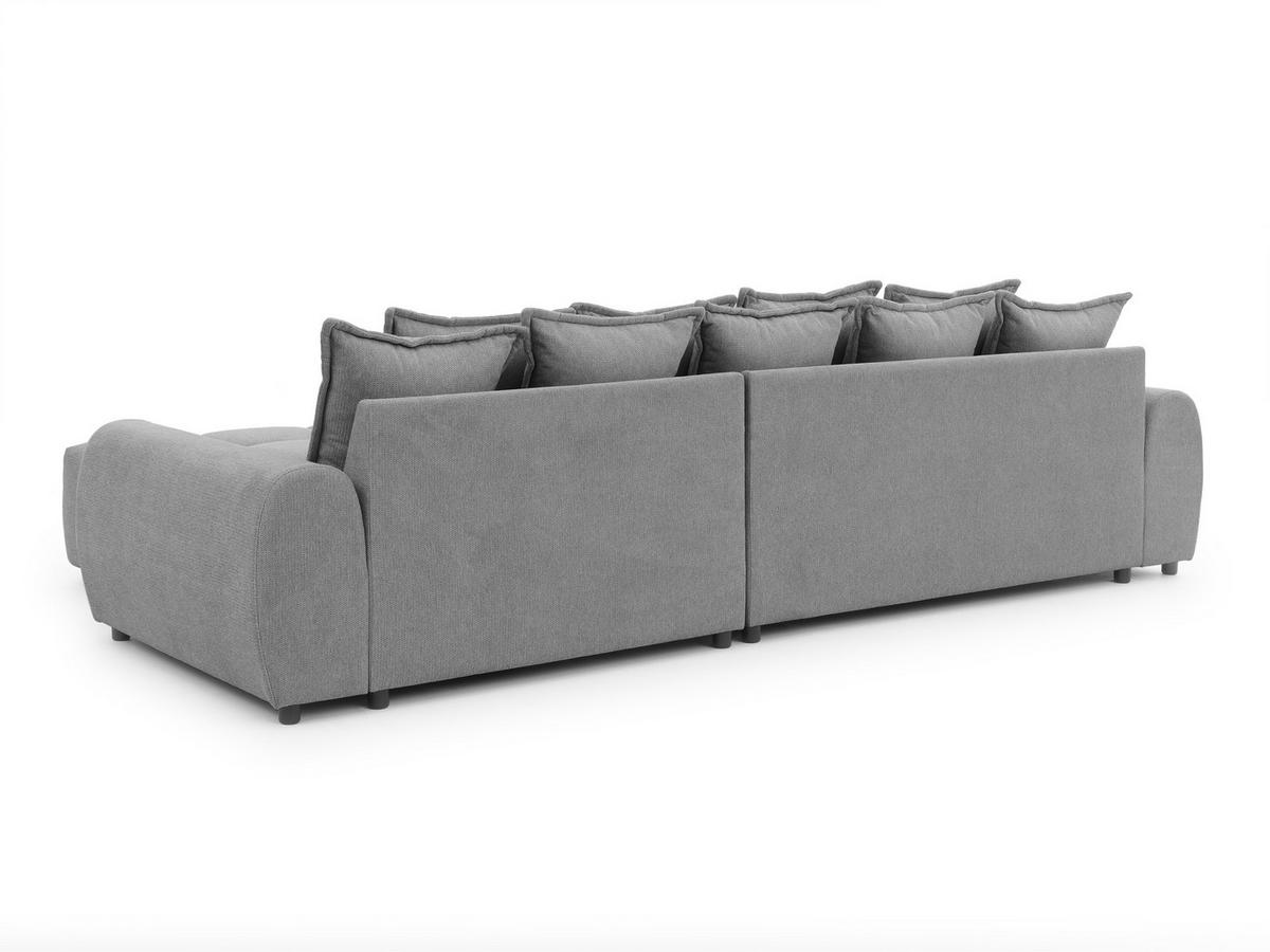 ECKSOFA Bubble mit losen Rückenkissen und Sitzfläche in Bubble-Optik aus weichem Grau Strukturstoff mit schöner Sitzkomfort - Ottomane rechts - Schwarz/Grau, Holz/Kunststoff (306/180cm) - S-Style Möbel