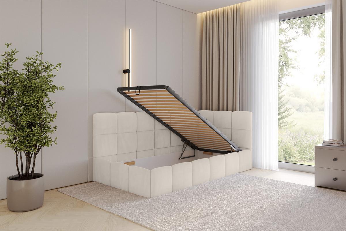 EINZELBETT Jugendbett mit Bettkasten Links, mit Matratze - LIVY 90x200 Beige - Beige, Holzwerkstoff/Textil (90/200cm) - ALTDECOR