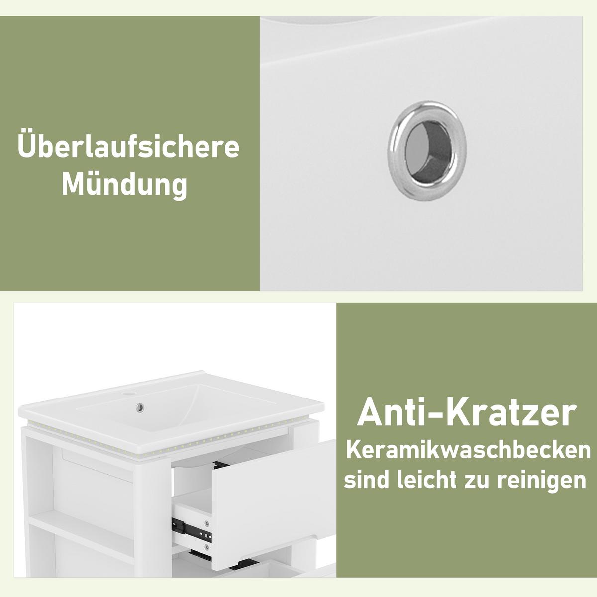 WASCHTISCH mit Unterschrank Weiß Wandhängend mit LED-Licht, 2 Schubladen & Stauraum - Weiß, Holzwerkstoff (61/48.5/46cm) - Urban Meuble