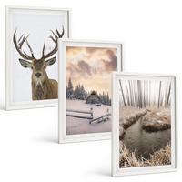 BILDER SET 3er Set - 40x60 cm Weißer Rahmen - Hirschhütte in Winterlandschaft - Weiß, Kunststoff (40/60cm) - TULUP