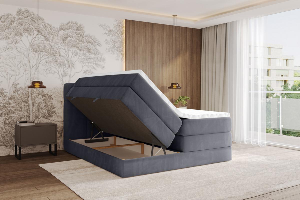 BOXBETT mit Matratze H3/H4 - FAMA KING - 200x200 cm Dunkelgrau Casablanca - Dunkelgrau, Holzwerkstoff (200/200cm) - ALTDECOR