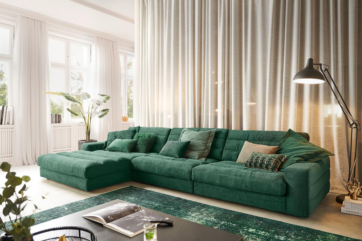 ECKSOFA XL LANA Smaragdgrün Cord - Smaragdgrün/Schwarz, Textil (416/205cm) - KAWOLA
