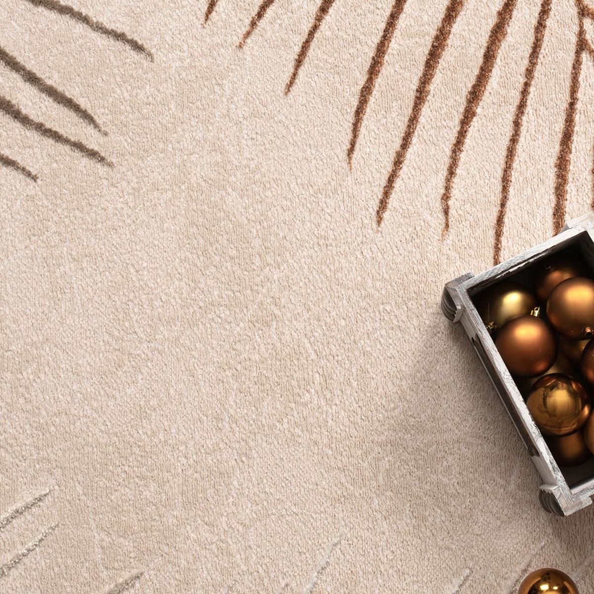 KURZFLORTEPPICH, mit Blätter-Motiv, Beige, 120 x 160 cm - Beige, Textil (160/120cm) - KADIMA DESIGN