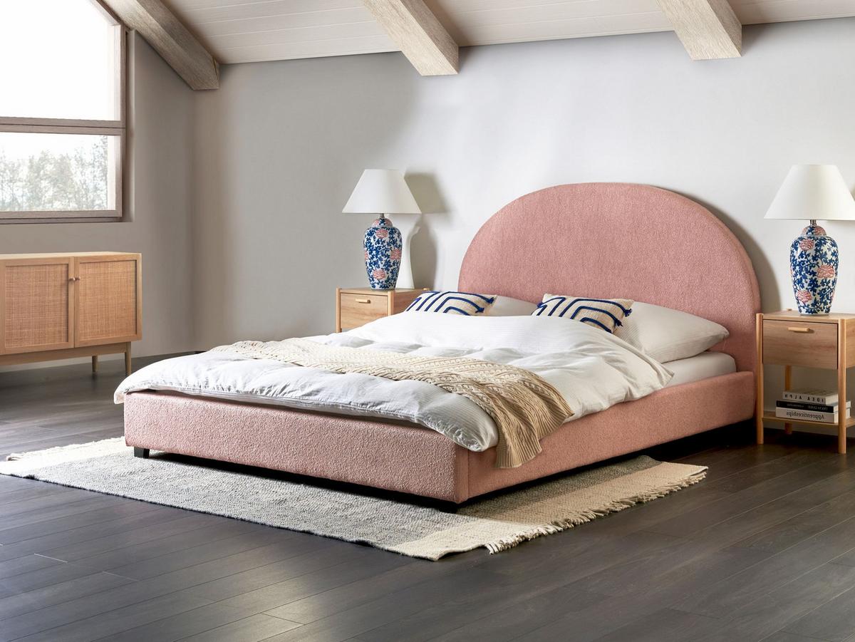 BETT mit Lattenrost 160/200 cm Pastellrosa Vaucluse - Pink, Textil (160/200cm) - Beliani