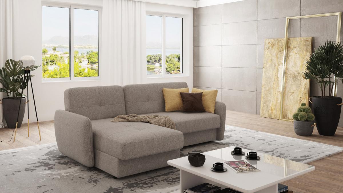 ECKSOFA Lupo Dunkelbeige Mikrofaser - Beige/Schwarz, Holz/Kunststoff (232/147cm) - S-Style Möbel