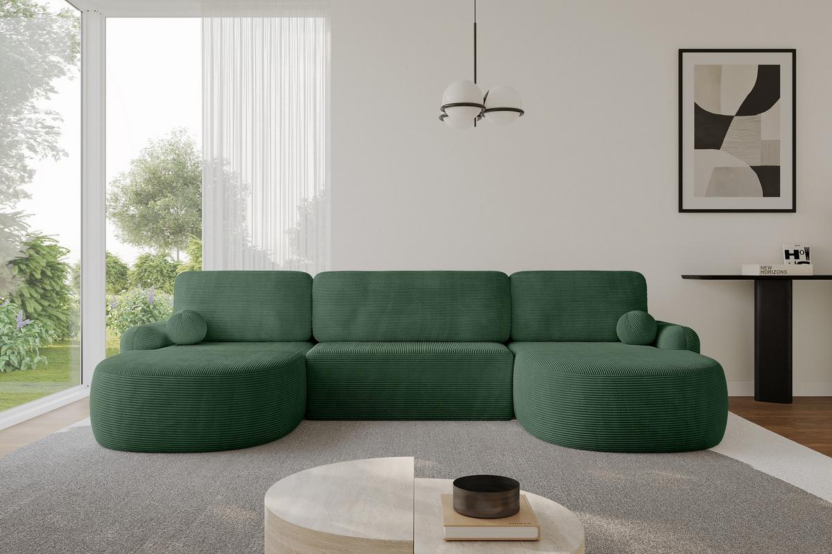WOHNLANDSCHAFT mit Schlaffunktion und Bettkasten LIRA-U - 335x172x89 Grün - Hellgrün, Holzwerkstoff/Textil (335/89/172cm) - ALTDECOR