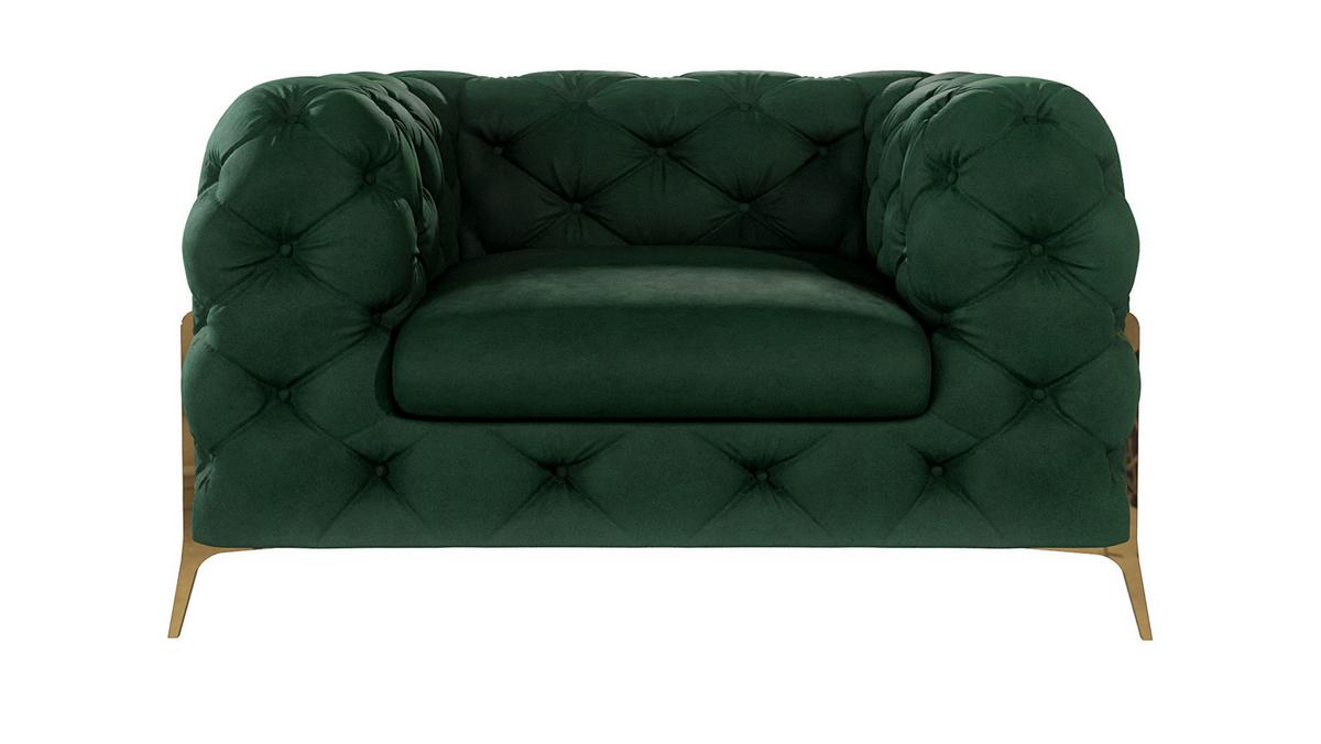 CHESTERFIELD-SESSEL Lexi Flasche Grün Samt - Smaragdgrün/Goldfarben, Holz/Textil (125/75/100cm) - S-Style Möbel