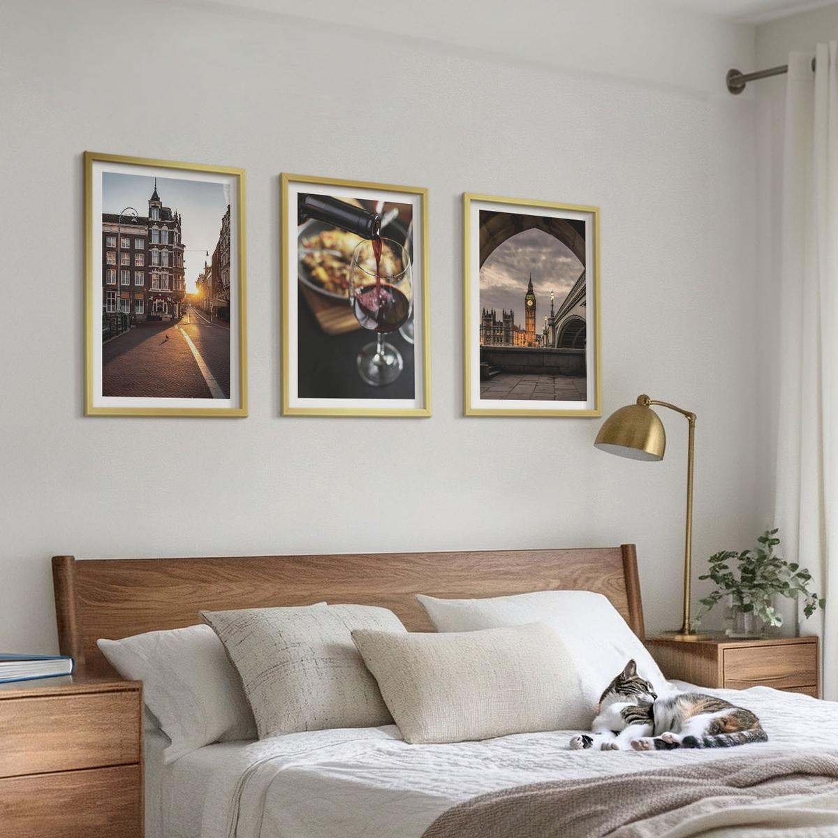 BILDER SET 3er Set - 40x60 cm Goldrahmen - Bilder von Essen in der Stadt London - Goldfarben, Kunststoff (40/60cm) - TULUP