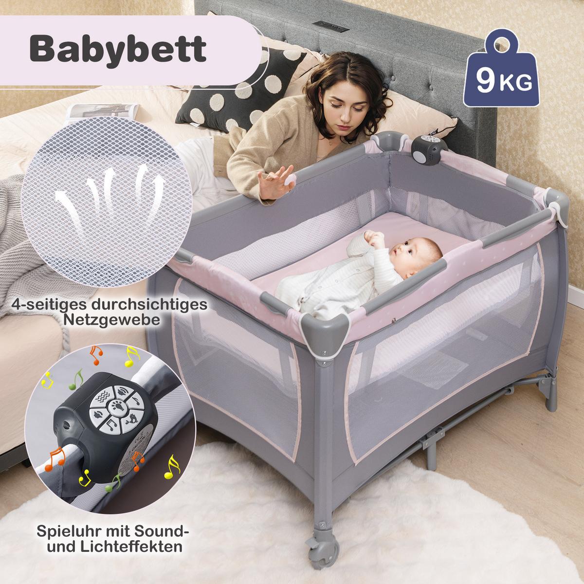 BABYBETT mit Matratze rosa - Pink, Textil - COSTWAY