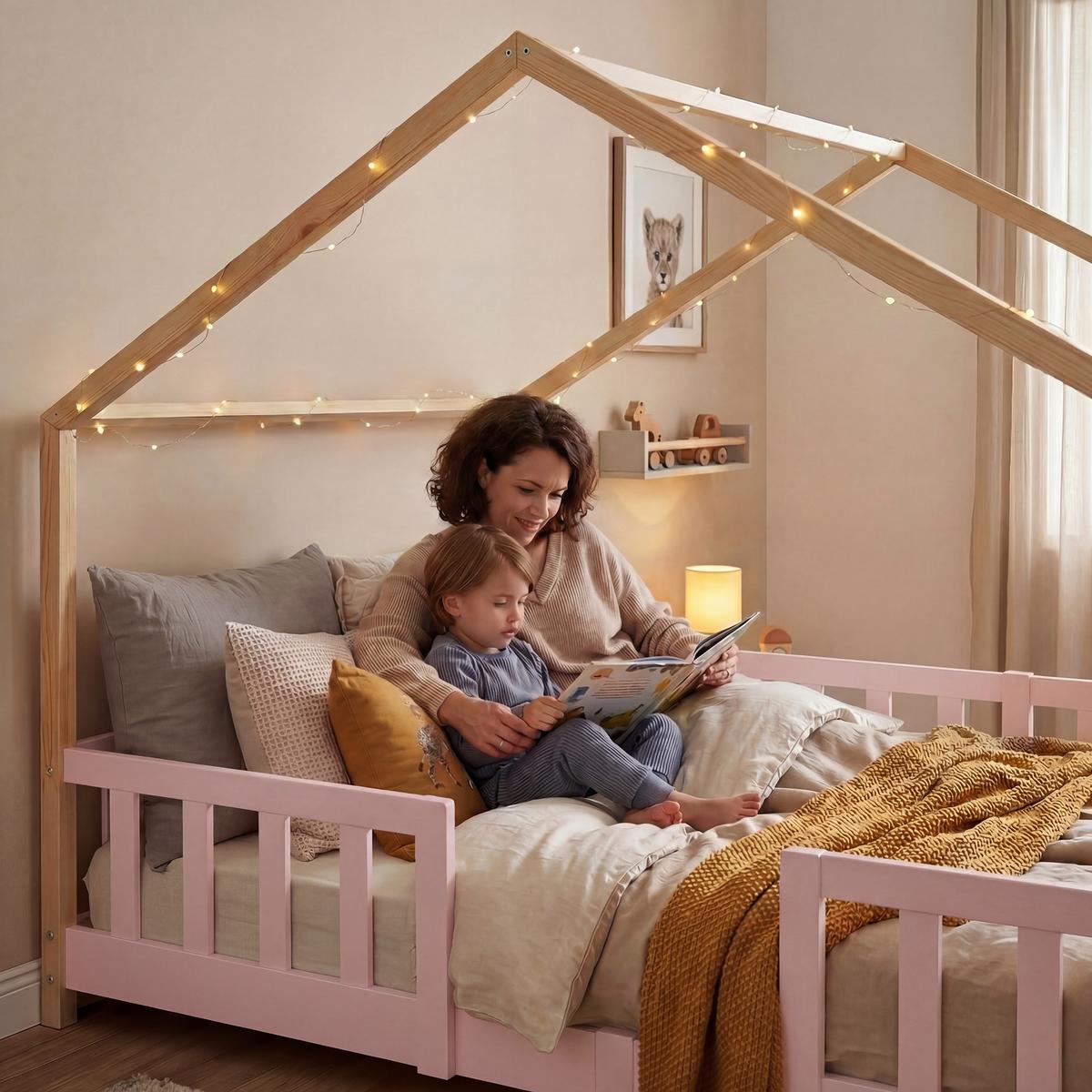 HAUSBETT Treviolo - Pink/Naturfarben, Holz (140/200cm) - [en.casa]