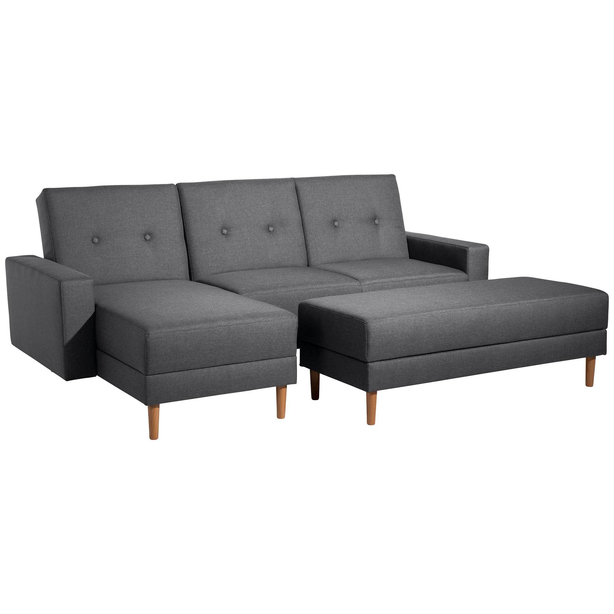 FUNKTIONSSOFA mit Hocker Kattie Flachgewebe graphit - Graphitfarben, Kunststoff (144/230cm) - 58aufmkessel