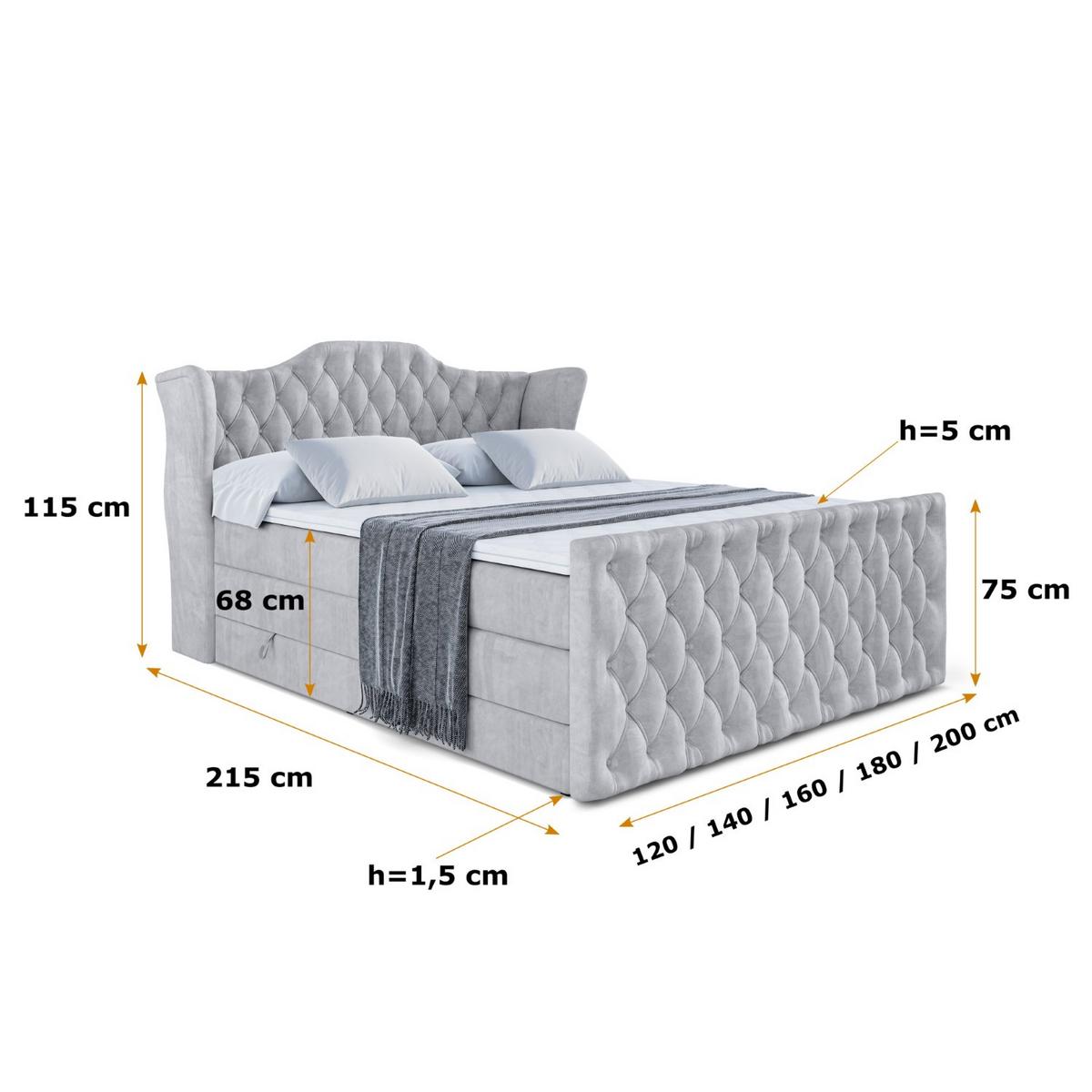 BOXSPRINGBETT VILA-Z KING - 140x200 - H3/H4 - Hellgrau - Hellgrau, Holzwerkstoff (140/200cm) - ALTDECOR