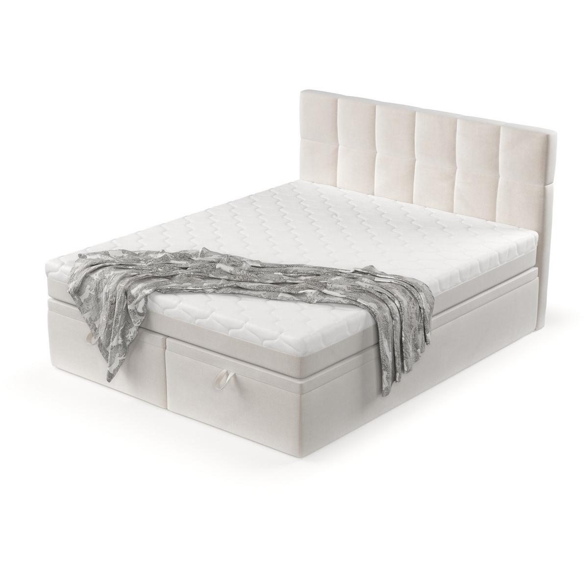 BOXBETT Elano 140/200 cm Creme im Paros Stoff - Creme/Schwarz, Holz/Holzwerkstoff (140/200cm) - AltaBeds