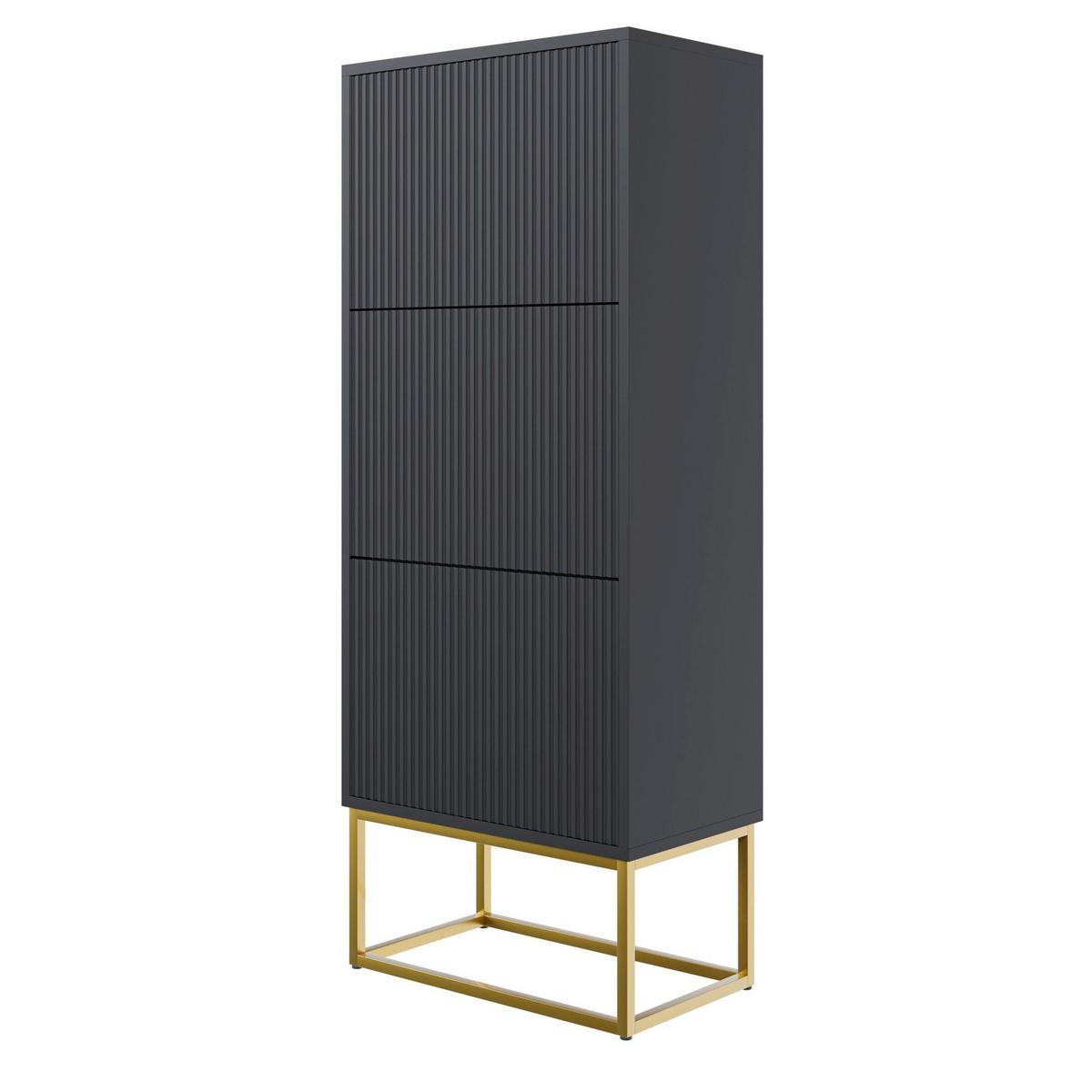 SCHUHSCHRANK Veldio mit 3 Klappen Schwarz mit goldenem Metallgestell 50 cm - Goldfarben/Schwarz, Holzwerkstoff/Metall (50/125/30cm) - Selsey