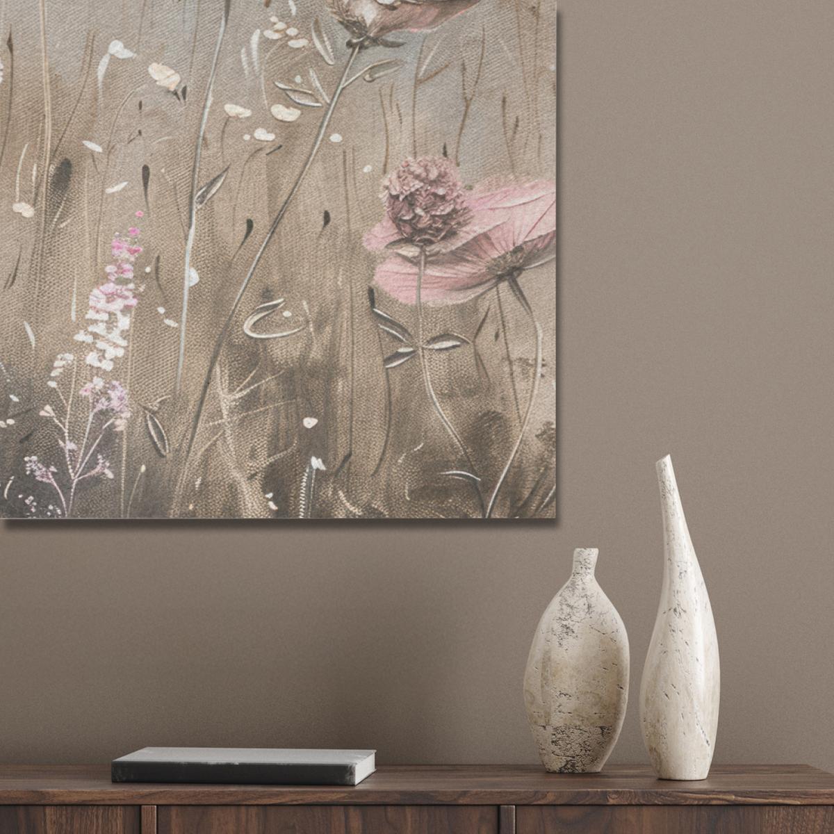 AKUSTIKBILD Blumen - Rosa - Modern - Beige Wandbild Wohnzimmer 100x70 cm - Beige, Kunststoff (100/70/0.9cm) - MuchoWow