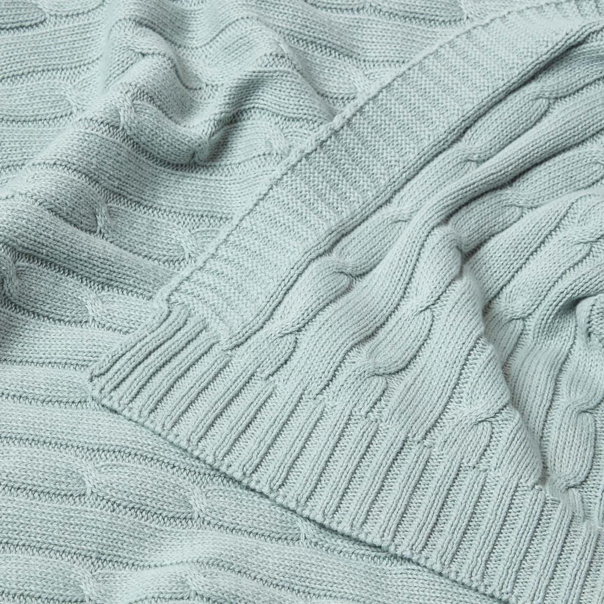 STRICKDECKE 150/200 cm, Baumwolle mit Zopfmuster - Pastellblau, Textil (150/200cm) - Homescapes