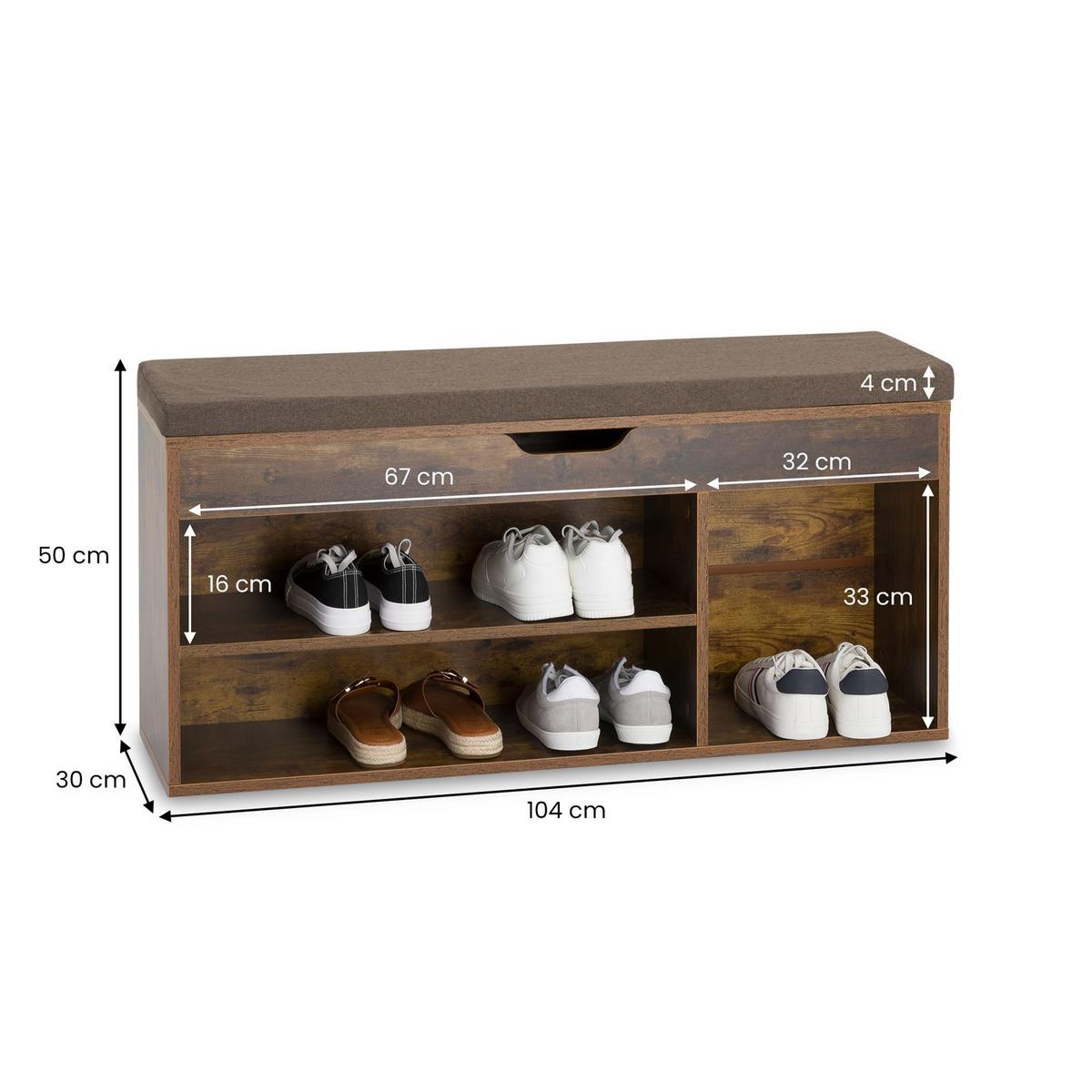 SCHUHBANK BAIA Vintage/schwarz - Dunkelbraun/Schwarz, Holzwerkstoff (103/48/29cm) - IDIMEX