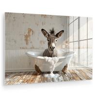 ACRYLGLASBILD Esel - Tiere - Badewanne - Schaumstoff Wandbild Schlafzimmer 120x80 cm - Weiß, Glas (120/80cm) - MuchoWow