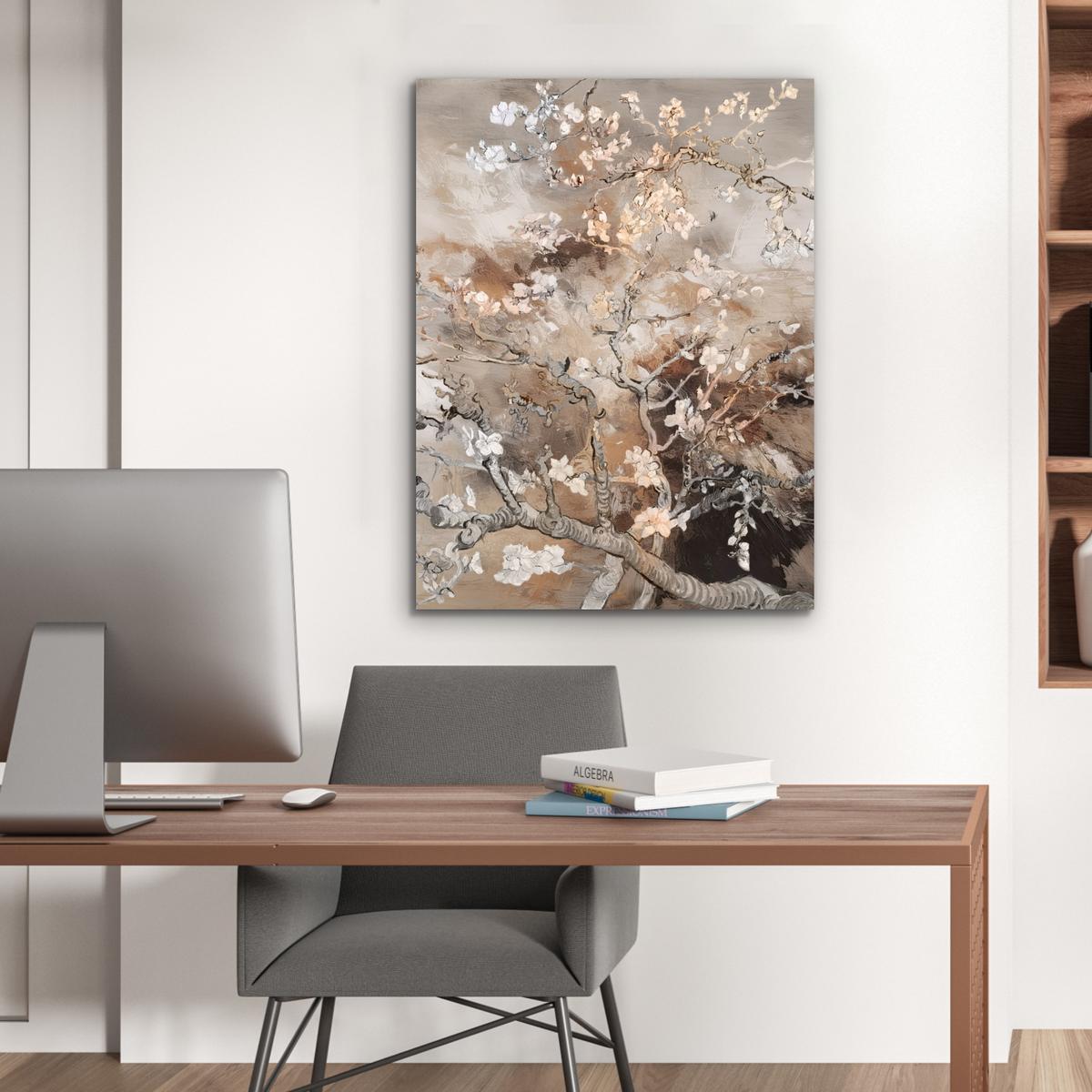 METALLBILD Mandelblüte - Kunst - Van Gogh - Beige - Abstrakt 60x80 cm - Braun, Metall (60/80cm) - MuchoWow