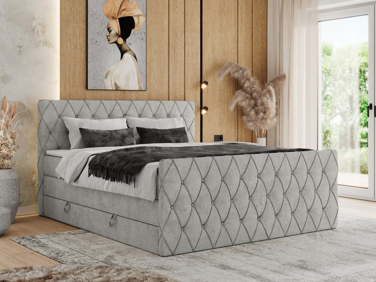 BOXSPRINGBETT MIREN KING DUO 200/200 Hellgrau Struktur - H3 - Hellgrau, Holz/Textil (200/200cm) - MKS