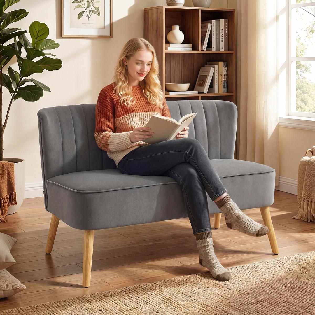 SOFA Polyester Dunkelgrau - Dunkelgrau/Grau, Holz/Textil (56.5/77/117cm) - HOMCOM