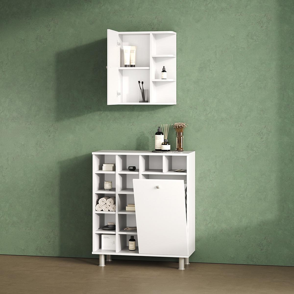 BADSCHRANK Fucino Weiß 78.4 x 91.6 cm - Weiß, Holzwerkstoff (78.4/91.6/34cm) - Livinity®