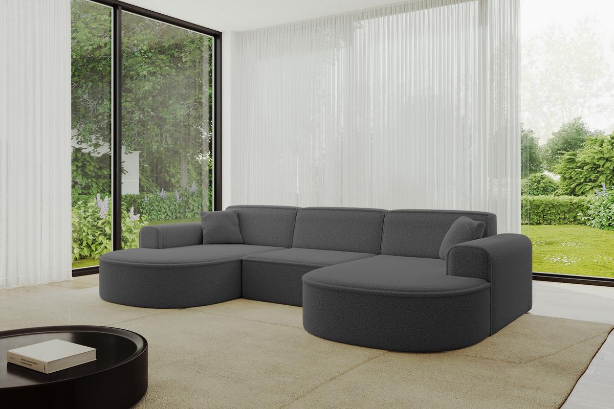 WOHNLANDSCHAFT MARI-U1 - 303x171x79 cm Grau Bouclé - Schwarz/Grau, Holzwerkstoff/Kunststoff (303/79/171cm) - ALTDECOR