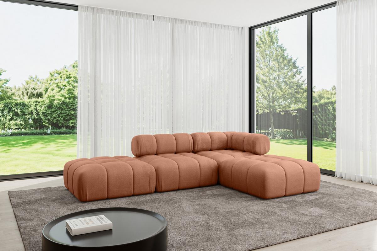 ECKSOFA modulares Sofa Kerru-L1 - 285x190x70 cm Apricot Velours - Koralle, Holzwerkstoff/Textil (285/190cm) - ALTDECOR