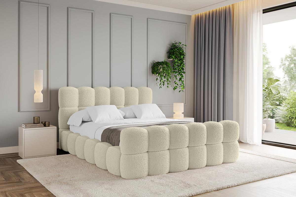POLSTERBETT mit Bettkasten, Fußteil und Lattenrost, Bett mit Matratze H3/H4 - LEYA-Z 200x200 Beige - Taupe, Holzwerkstoff/Textil (200/200cm) - ALTDECOR