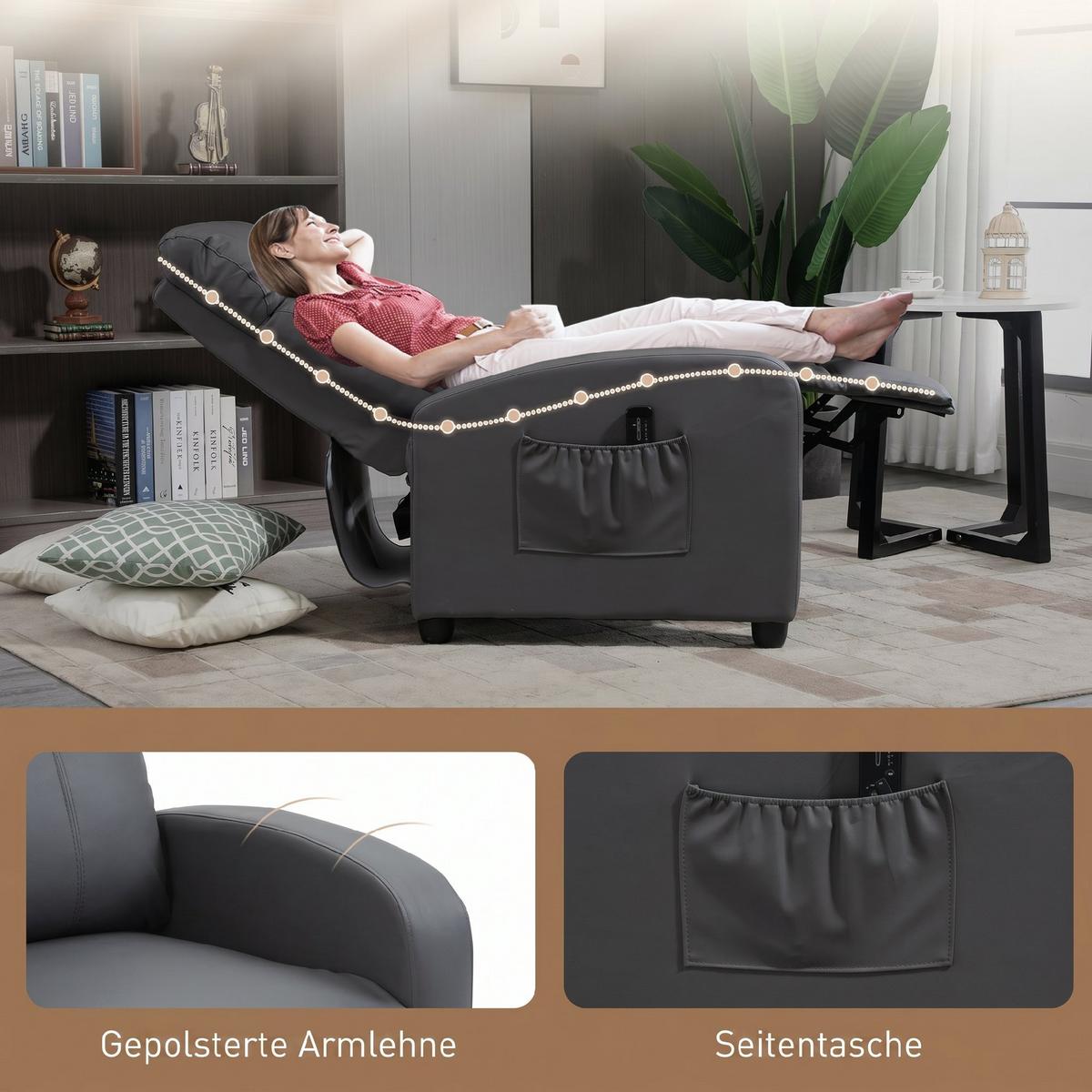 MASSAGESESSEL Kunstleder Schaumstoff Grau - Schwarz/Grau, Kunststoff (88/98/68cm) - HOMCOM