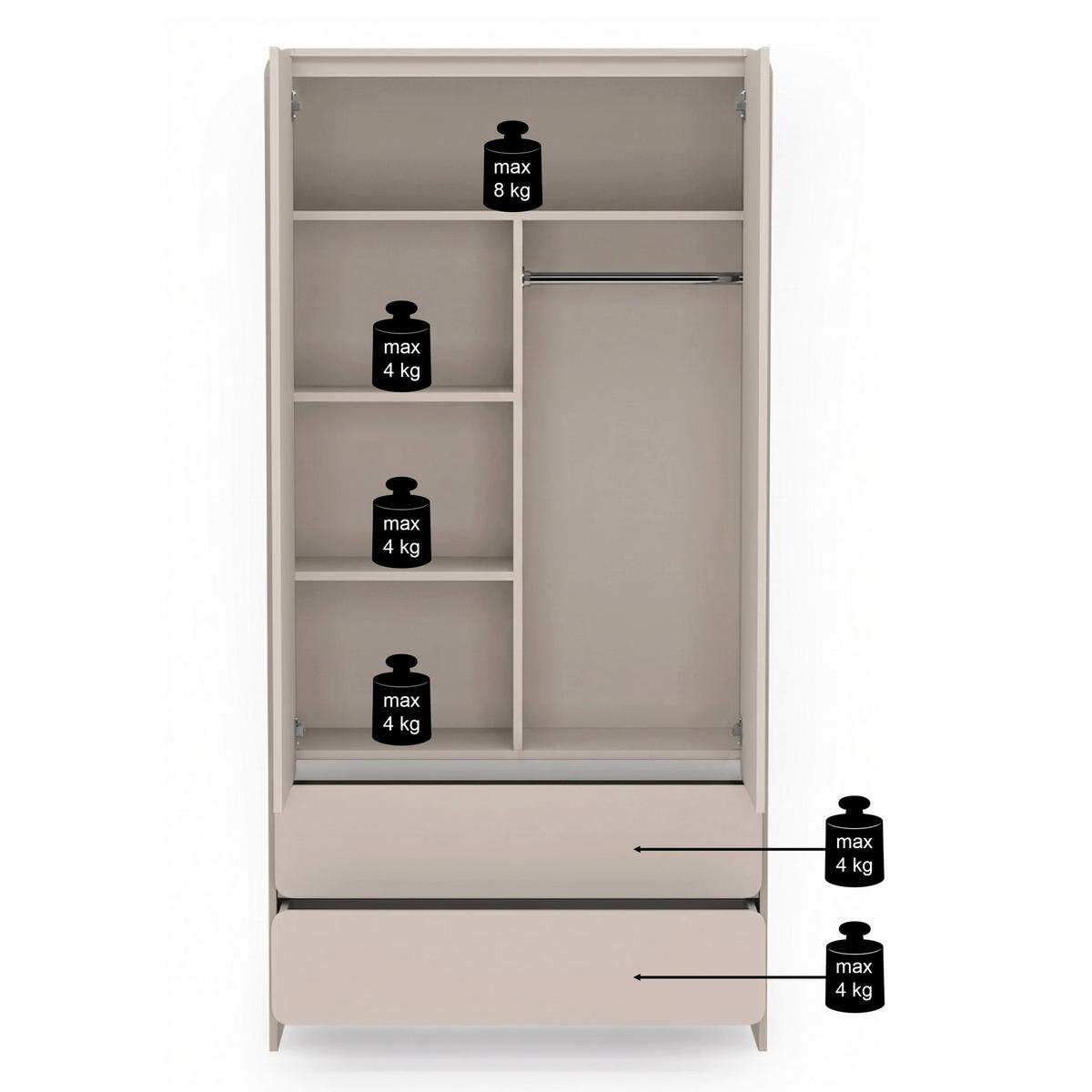 KLEIDERSCHRANK Lummo Kaschmir, 100 cm - Taupe, Holzwerkstoff (100/200/55cm) - Selsey