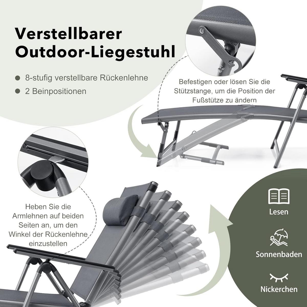 GARTENLIEGE Silber - Silberfarben, Metall (180/69.5/67cm) - COSTWAY