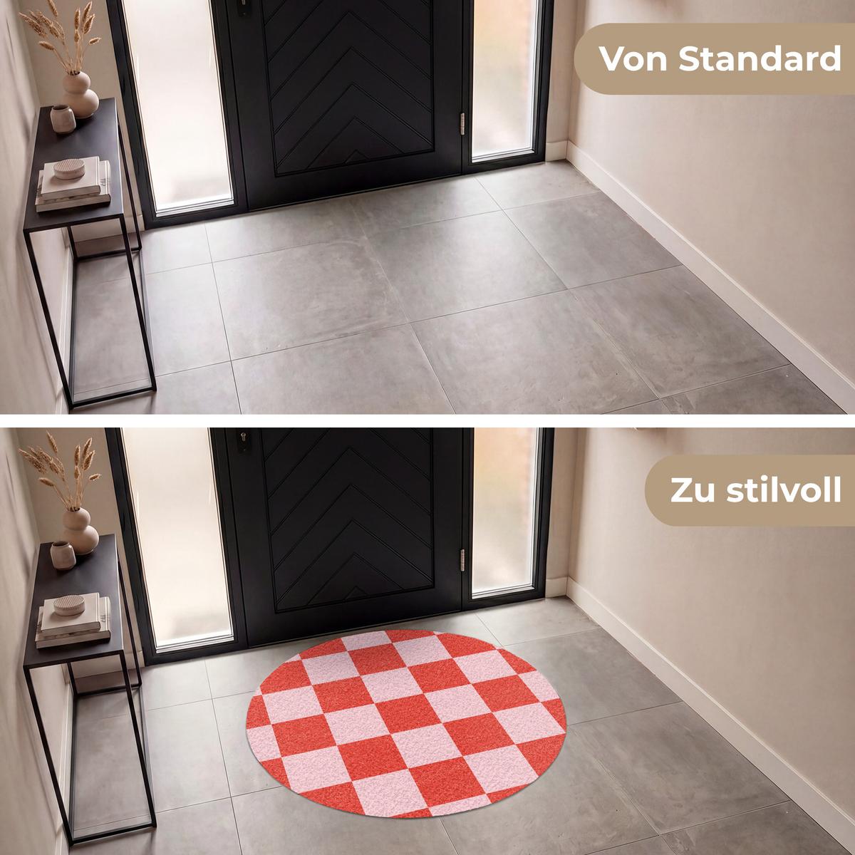 FUSSMATTE Schachbrettmuster - Rot - Rosa - Würfel Türmatte 120x120 cm - Rot, Kunststoff (120/0.4cm) - MuchoWow