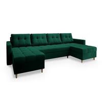 WOHNLANDSCHAFT MILO U Grün Plüsch-Stoff mit Schlaffunktion - Braun/Grün, Holz/Textil (285/91/140cm) - MASSENO