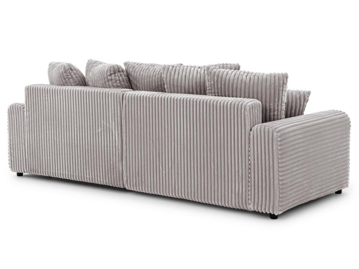 ECKSOFA Calma mit Schlaffunktion und Bettkasten im Bumpy-Design aus weichem Hellgrau Plüschcord - Ottomane rechts - Hellgrau/Schwarz, Holz/Kunststoff (140/239cm) - S-Style