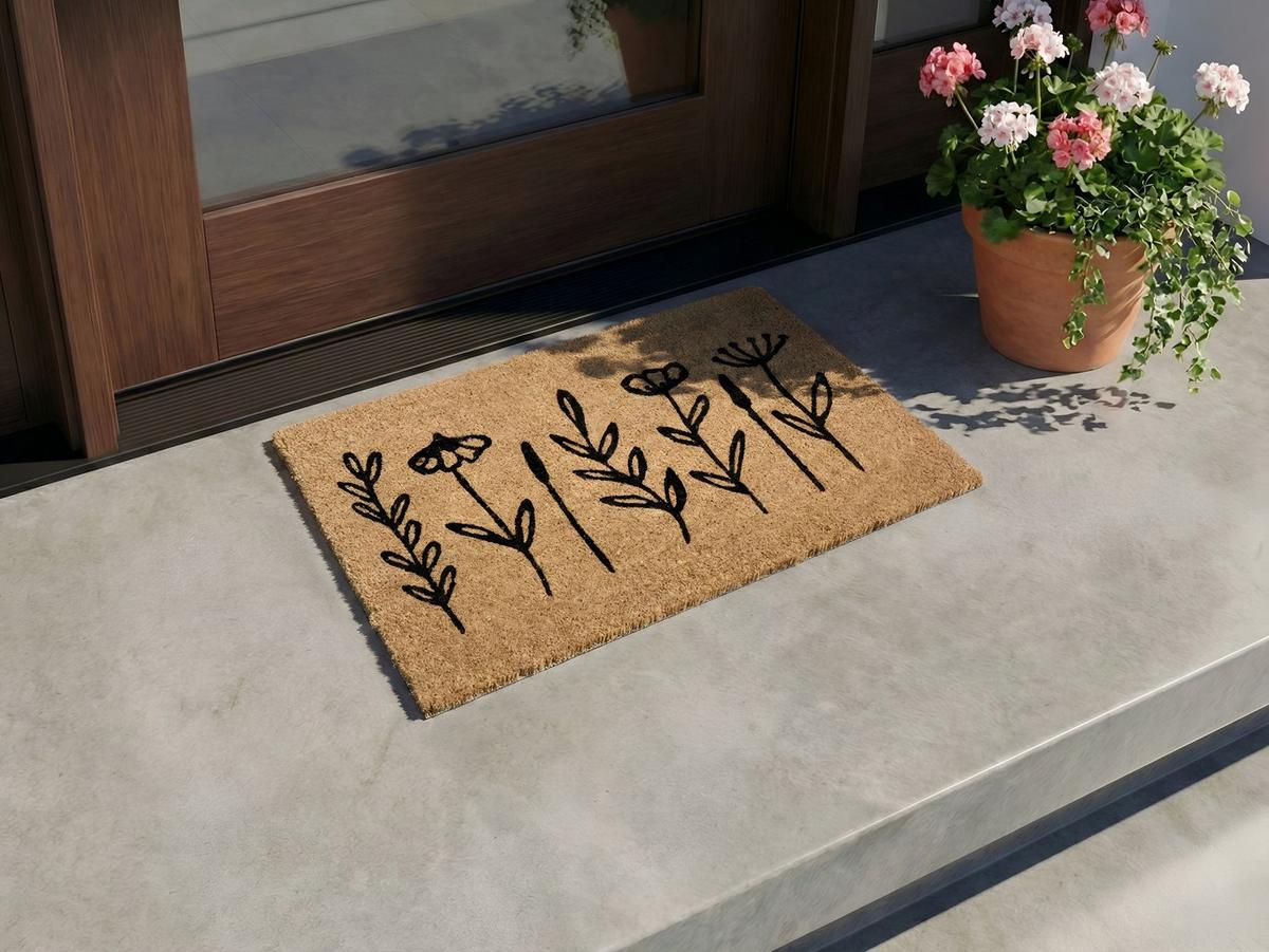 FUSSMATTE Naturfarben 40/60 cm Blume Kokosfasern Agiak - Naturfarben, Textil (40/60cm) - Beliani
