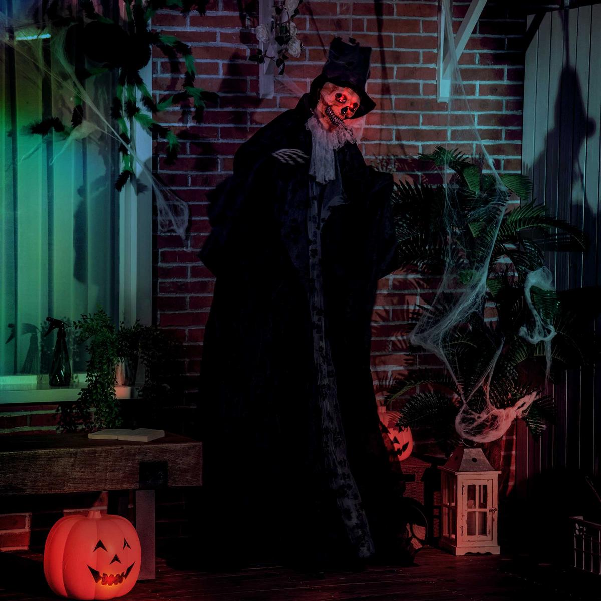 183CM Halloween-Dekoration Gespenst Bräutigam In Lebensgröße Augenglühen - Schwarz, Kunststoff (65/189/115cm) - Outsunny