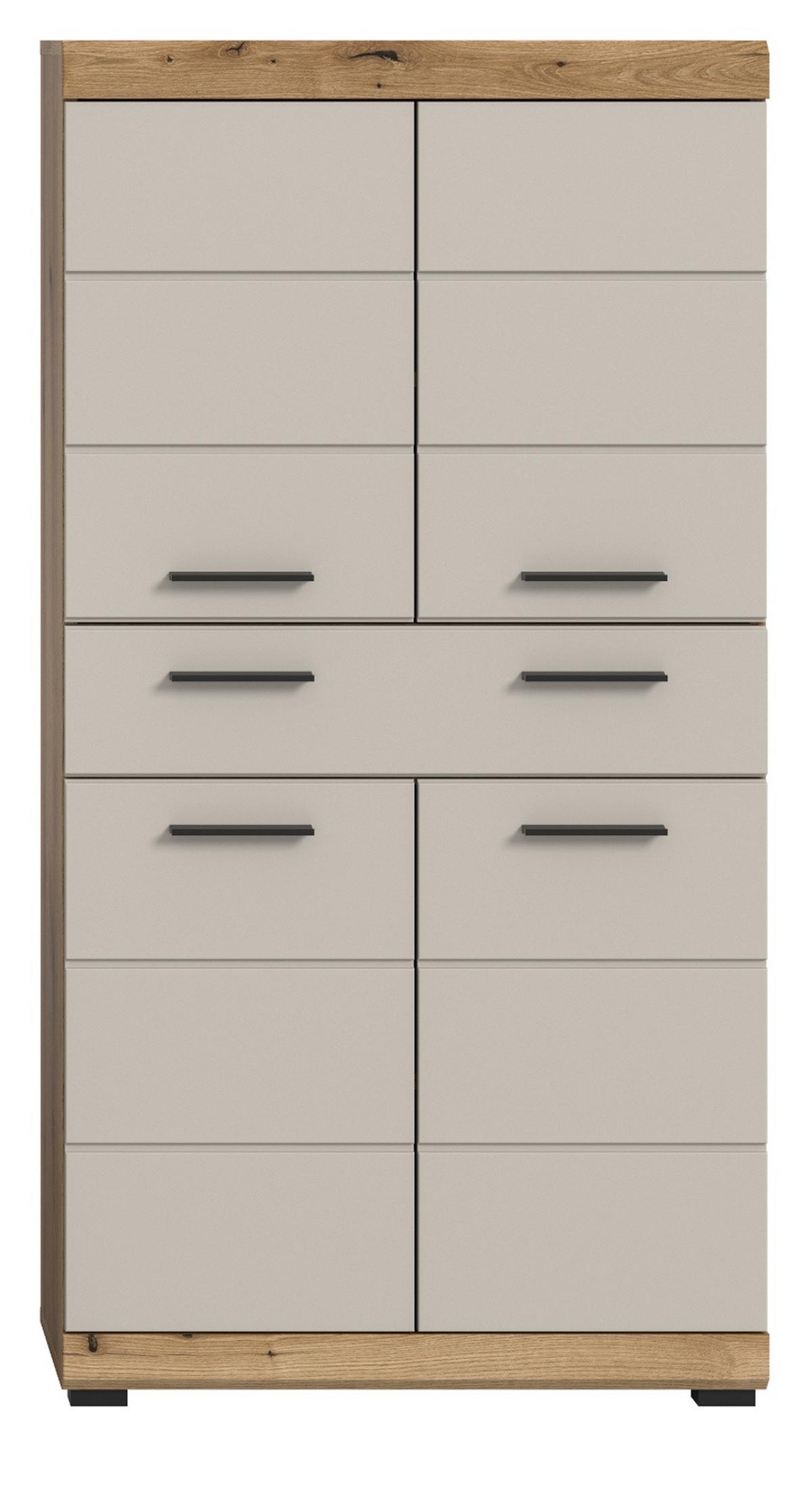 MIDISCHRANK Sand Kaschmir, Evoke Eiche, Badschrank 74 x 141 cm mit 4 Türen und Schubkasten - Kaschmir/Eichefarben, Holzwerkstoff/Kunststoff (74/141/31cm) - Inn.Furn